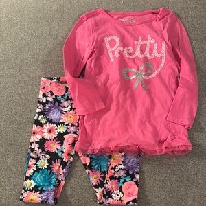 Pink Kids Matching Set with Floral Leggings